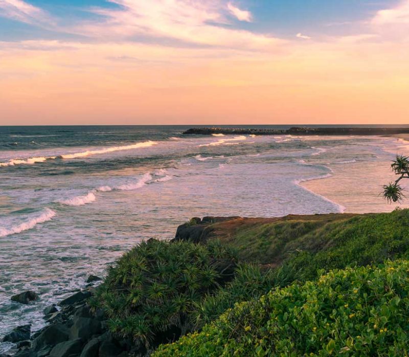The Pinky sunset in summer time on the beach in Ballina, Byron b